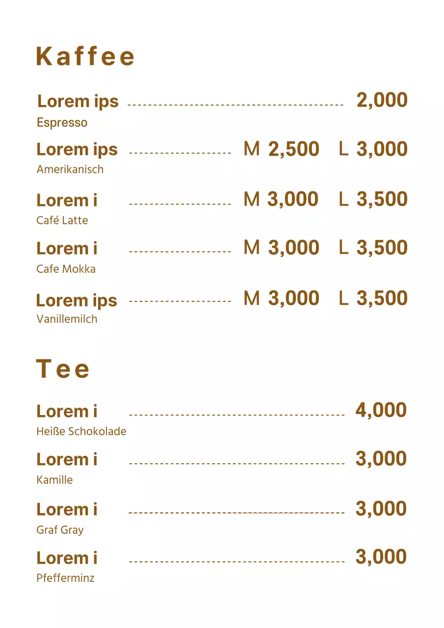 Einfache Beschilderung der Speisekarte eines Cafés in Brauntönen