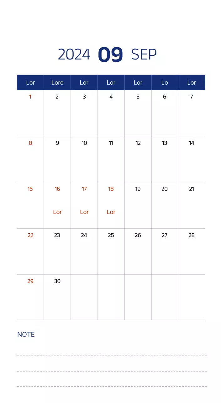 Calendrier simple avec des illustrations épurées en bleu