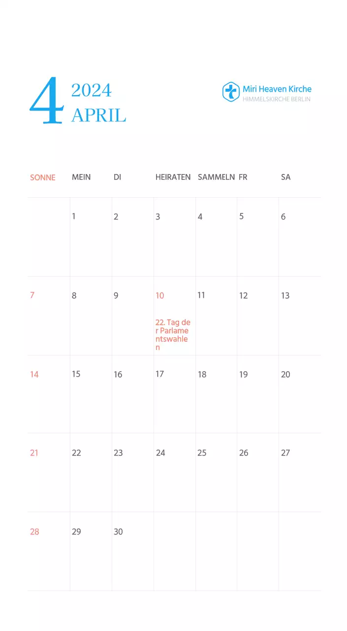 Blaues modernes Konzept Kirchenkalender