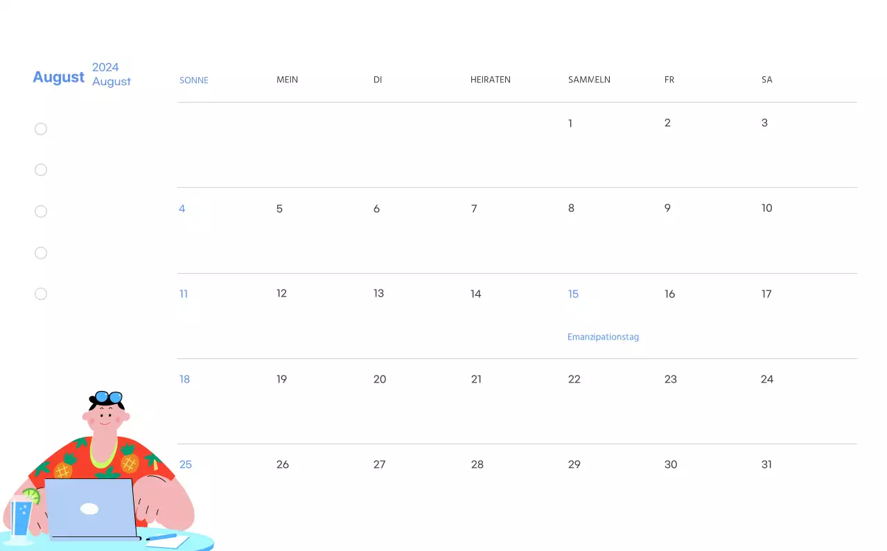 Motivationskalender mit energiegeladenen Illustrationen und positiven Zitaten auf hellblauem Hintergrund