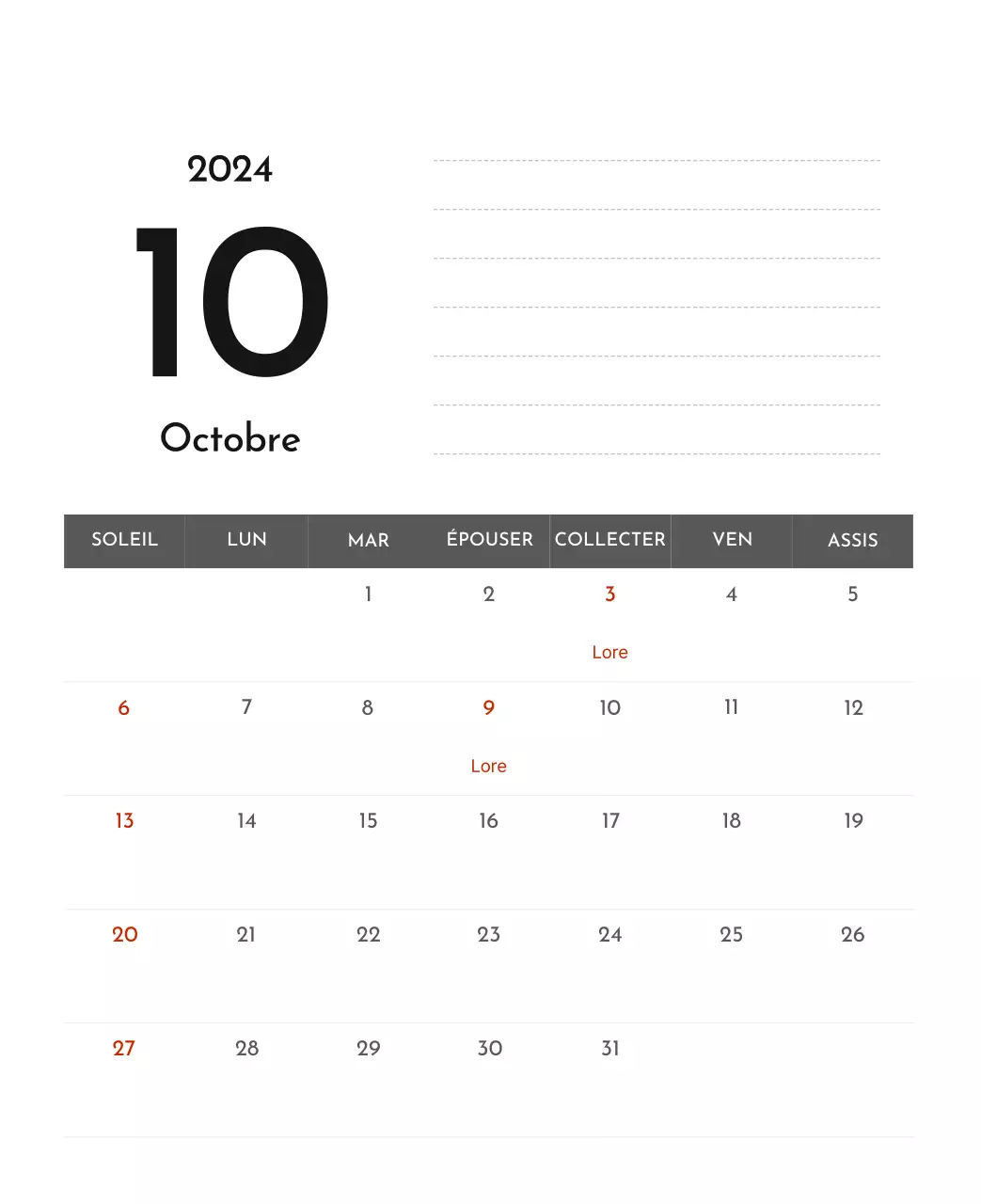 Un calendrier d'entreprise simple en gris