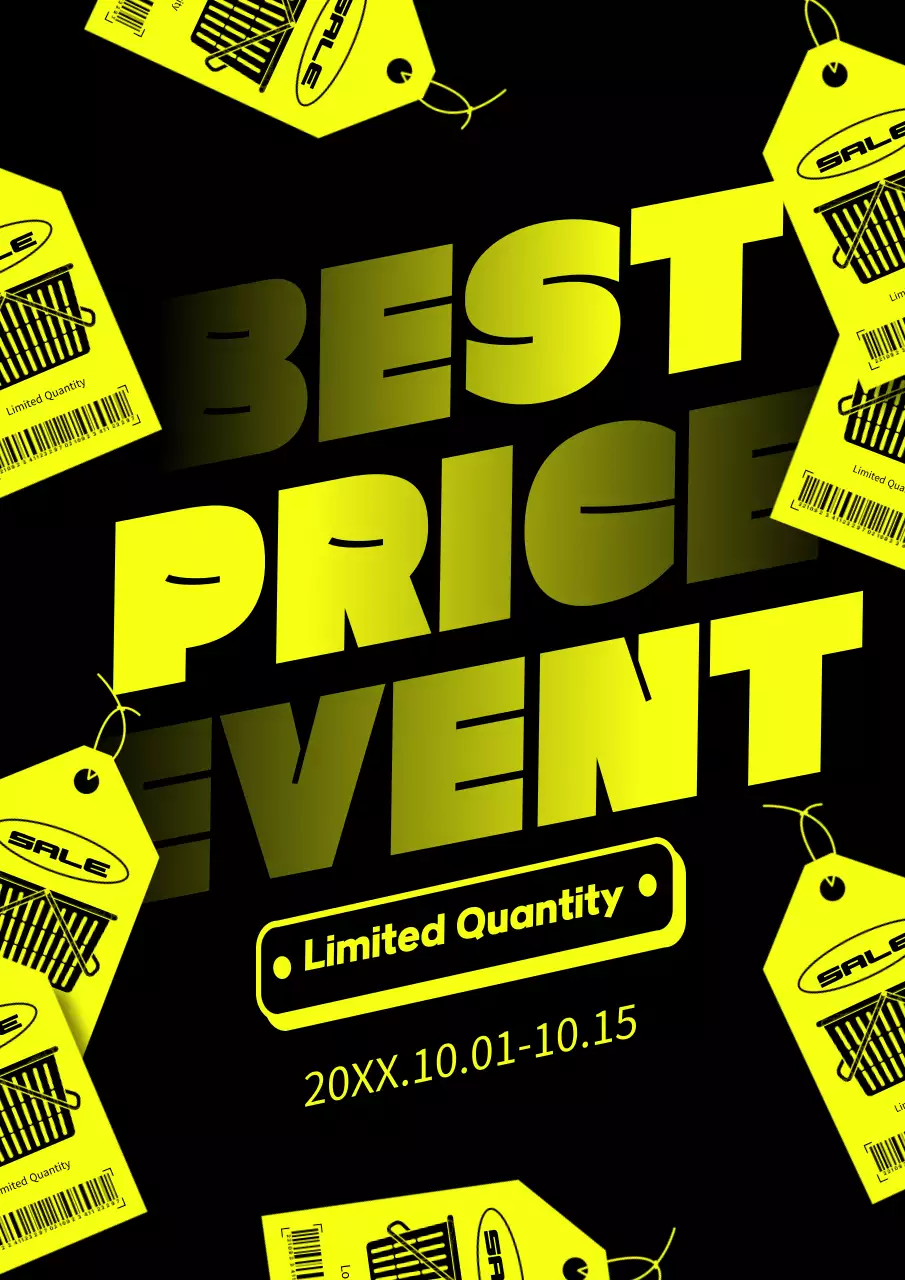 Pop-art, limited-quantity discount ads in yellow and black