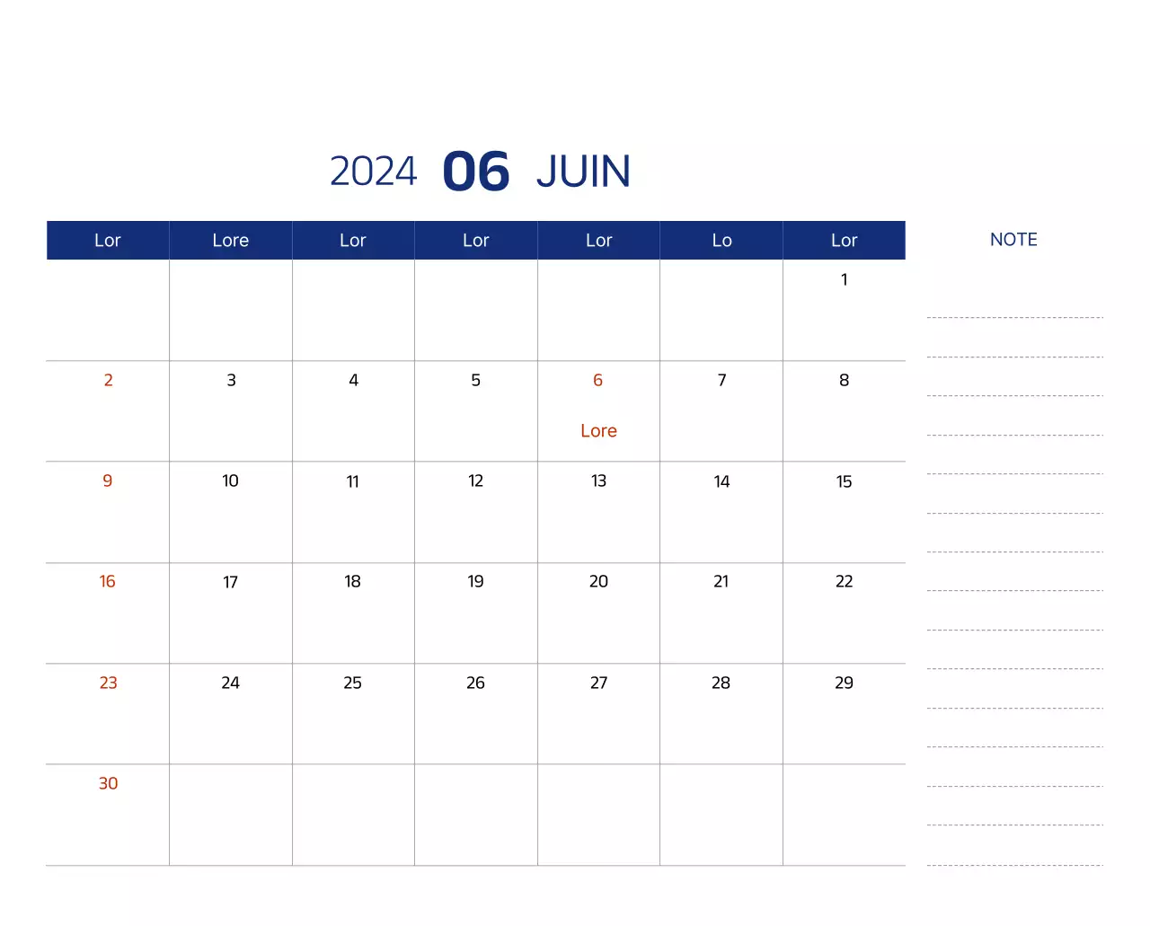 Calendrier simple avec des illustrations épurées en bleu