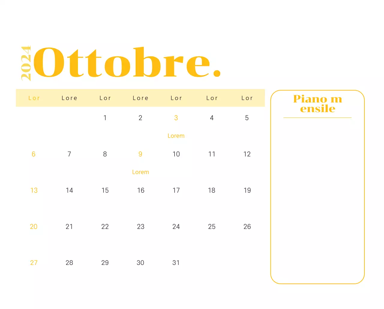 Calendario con illustrazioni giovanili su sfondo giallo e verde