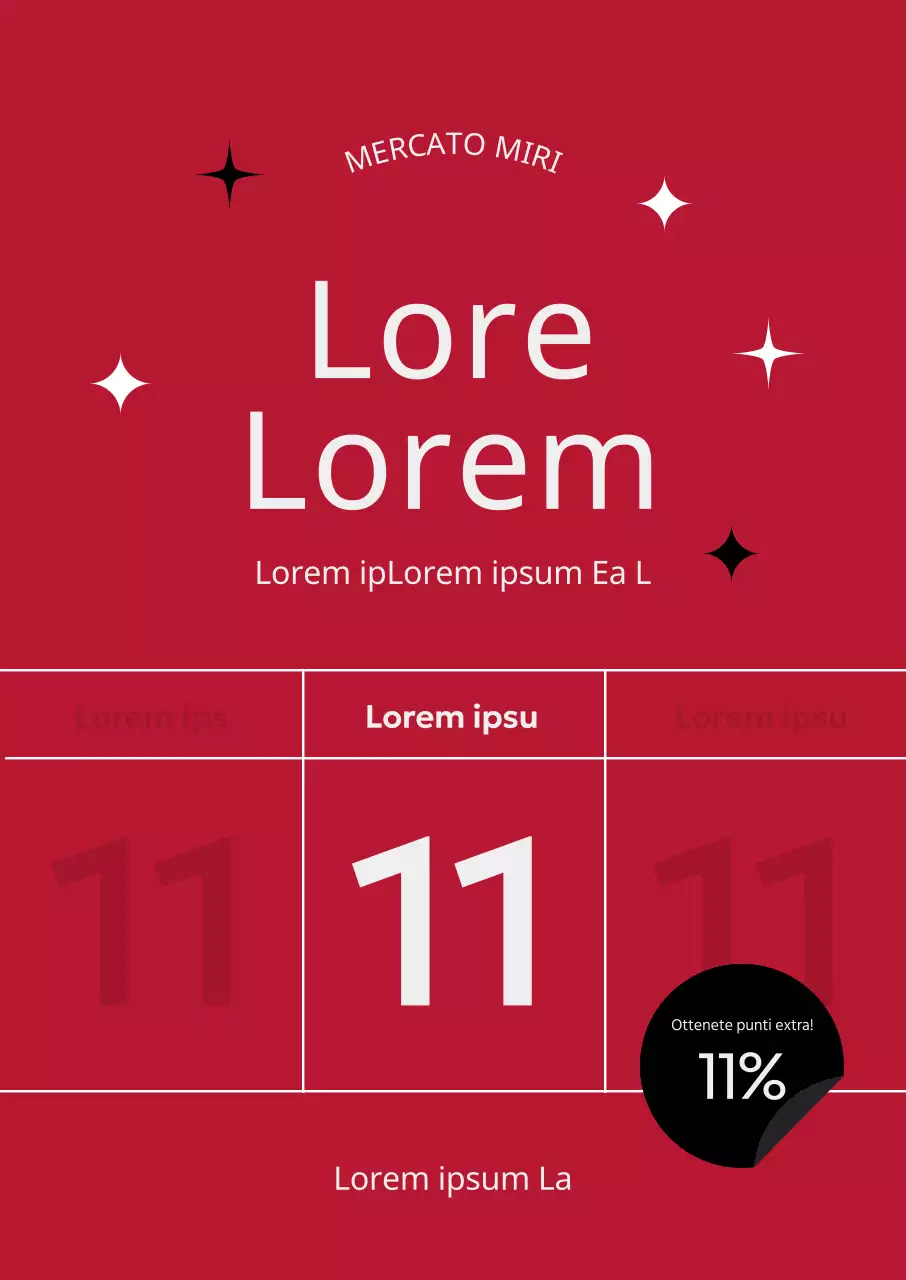 Promozione "Uno lo compri, uno lo prendi gratis" con grafica che evidenzia i numeri del calendario su sfondo rosso.