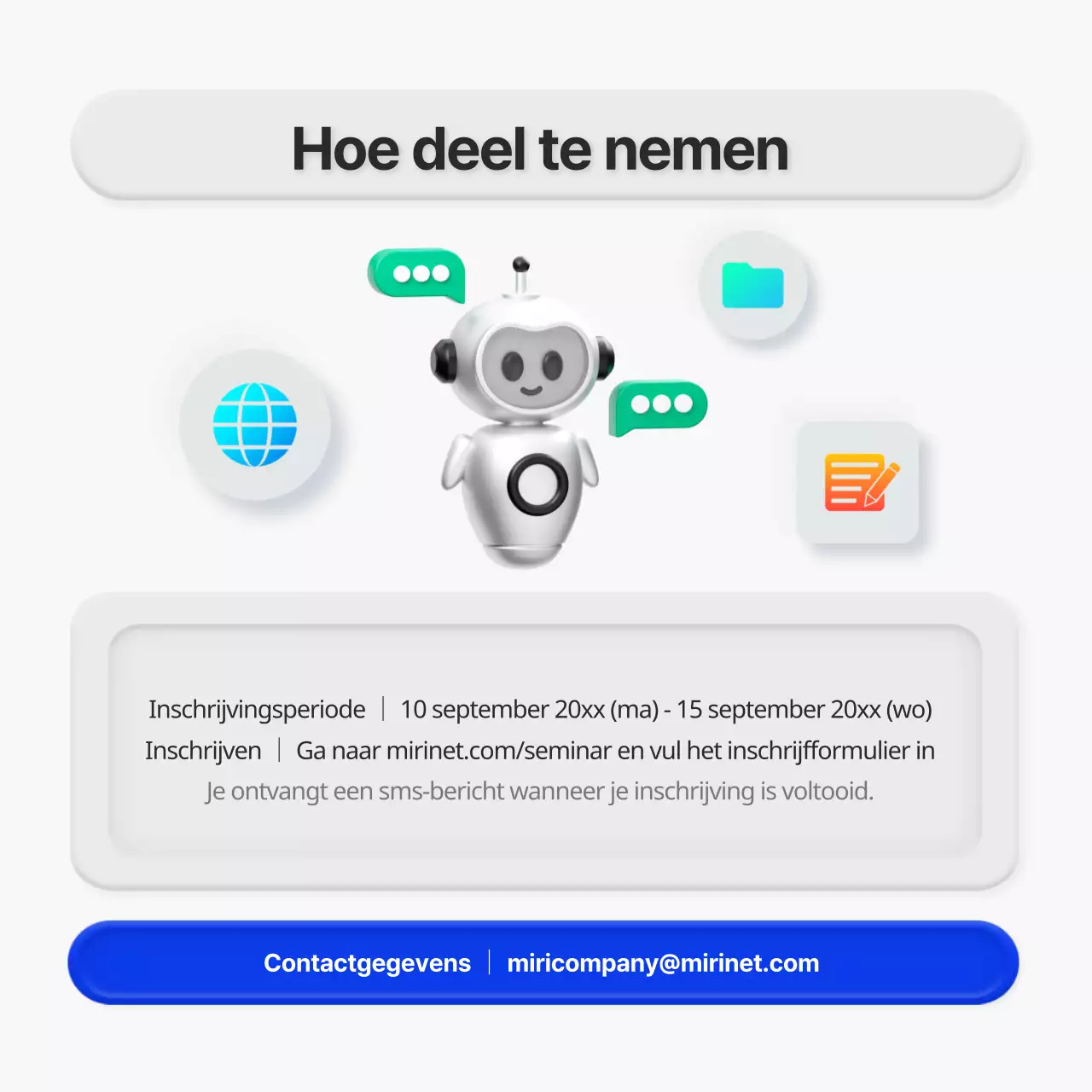 Seminar aankondiging in een minimalistische 3D stijl in blauw en grijs