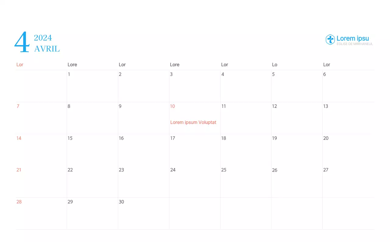 Calendrier d'église moderne bleu