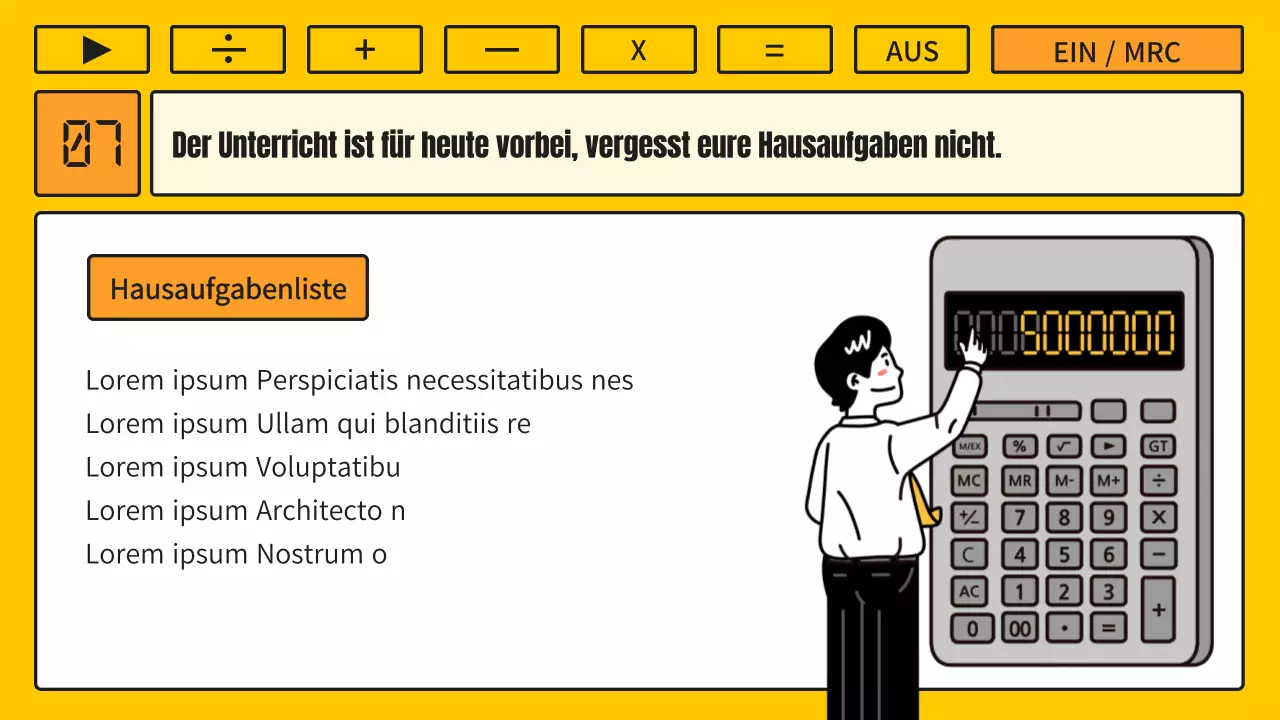 Matheunterricht mit einem kitschigen gelb-orangenen Taschenrechnerkonzept