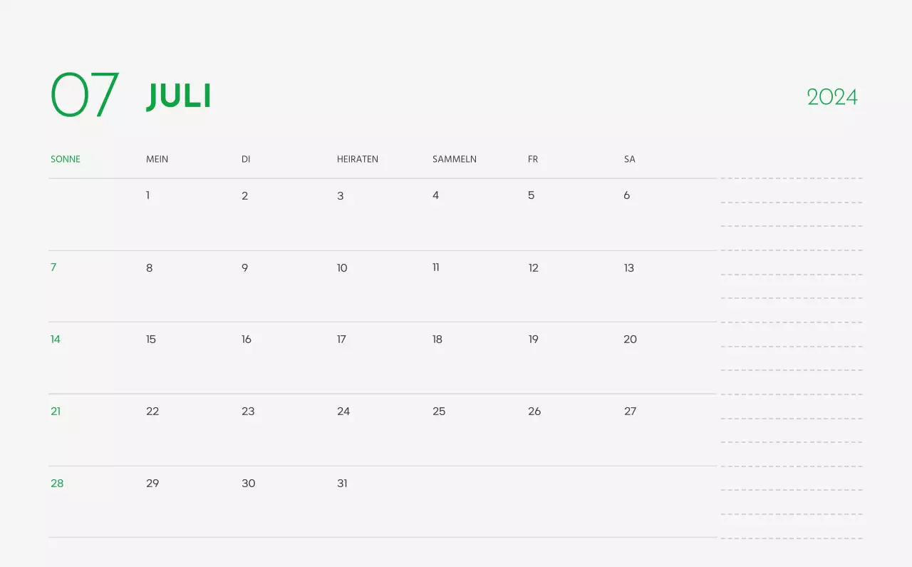 Ein Kalender mit einem Bild eines Welpen und einer niedlichen Botschaft in grünen Akzenten