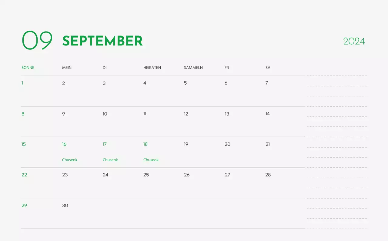 Ein Kalender mit einem Bild eines Welpen und einer niedlichen Botschaft in grünen Akzenten