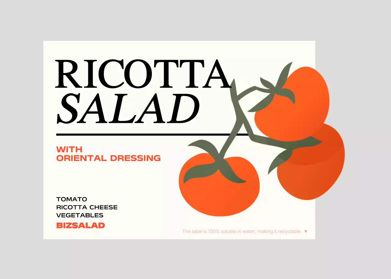 Label salad dengan ilustrasi sayuran hijau dan merah