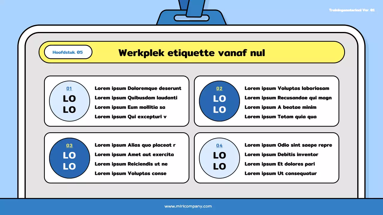 Een mooi trainingsdek voor nieuwe werknemers in lichtblauw en zwart