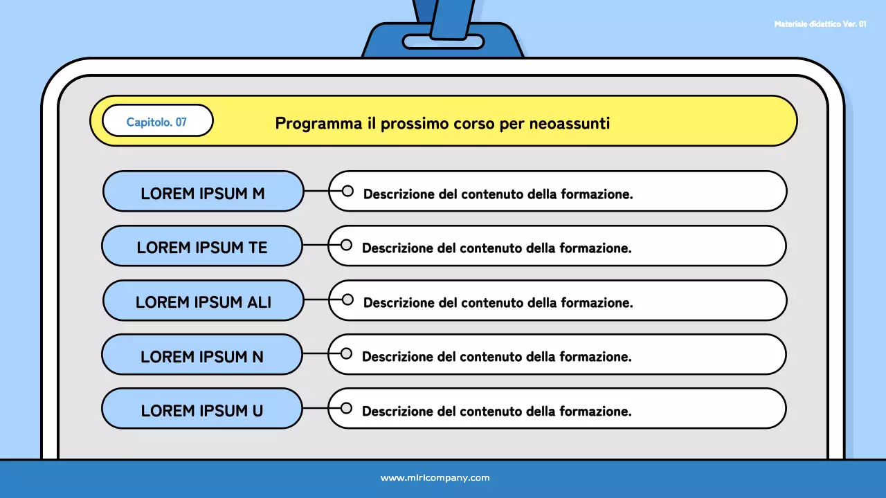 Un bel mazzo di formazione per neoassunti in azzurro e nero