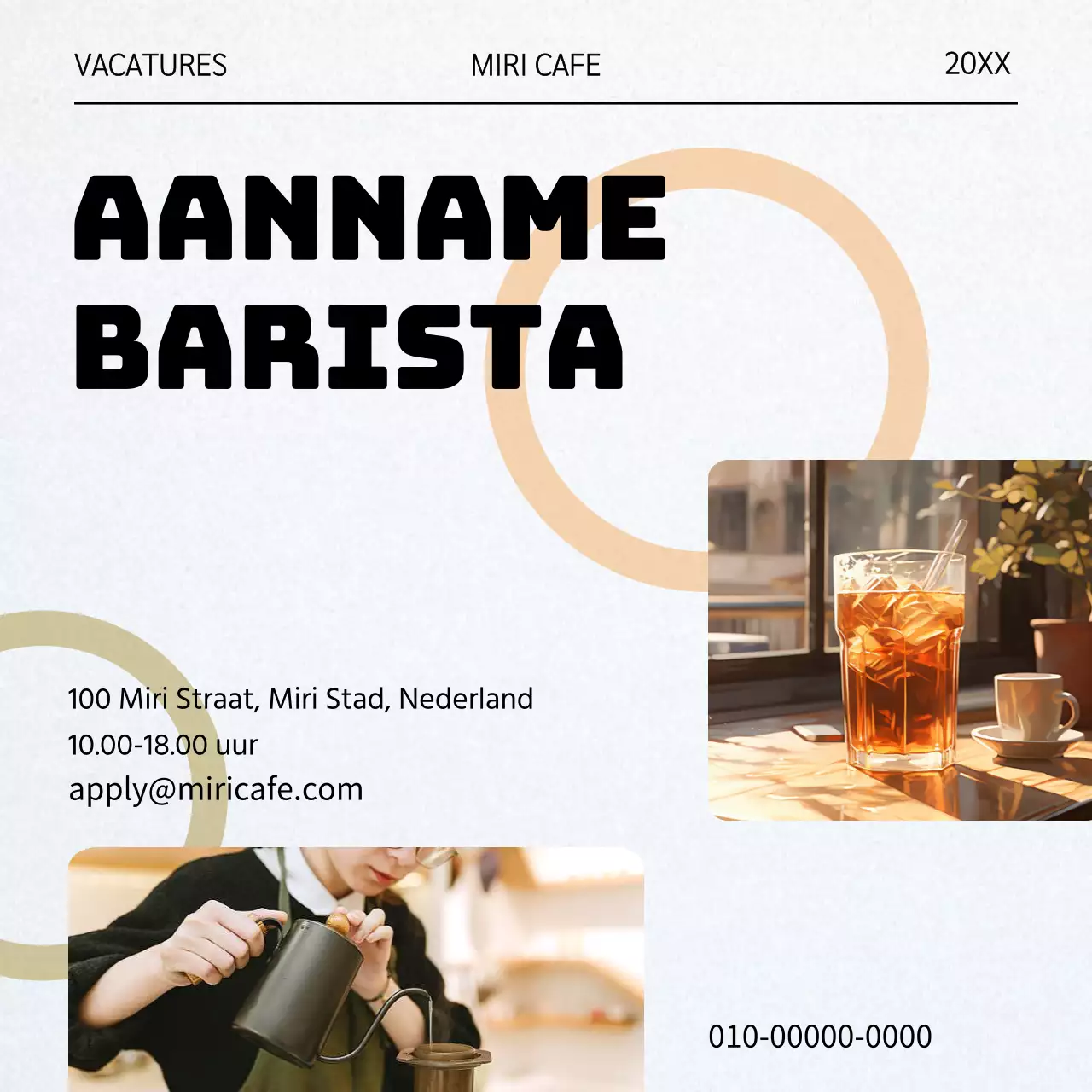 Moderne barista vacature in wit en zwart