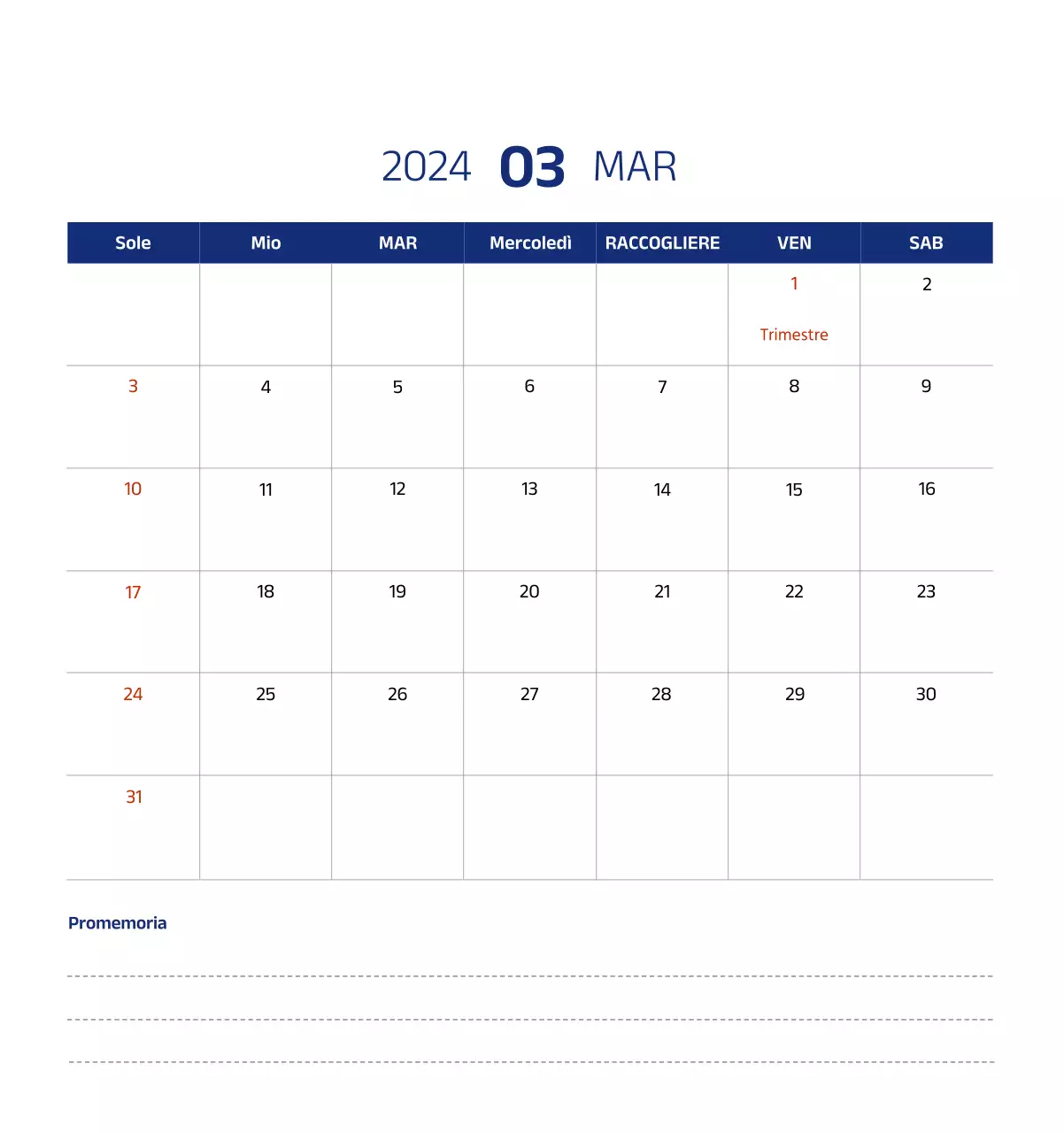 Calendario semplice con illustrazioni pulite in blu