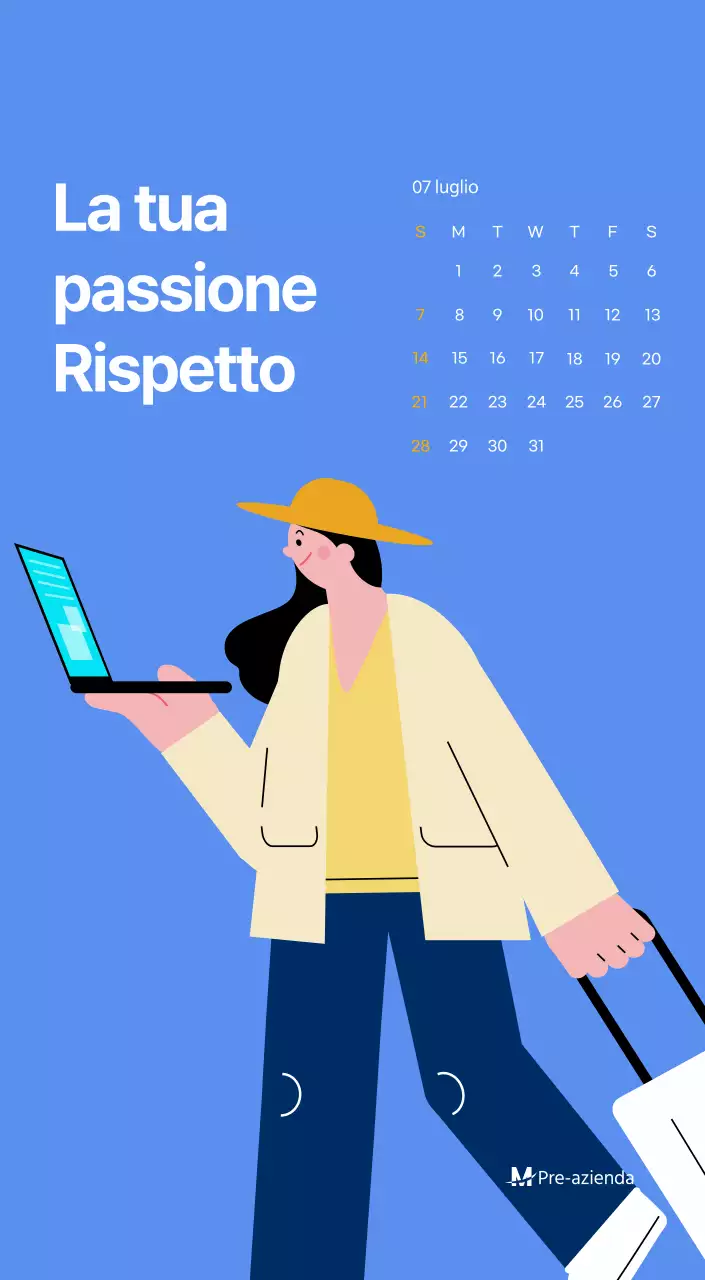 Calendario motivazionale con illustrazioni energetiche e citazioni positive su sfondo azzurro