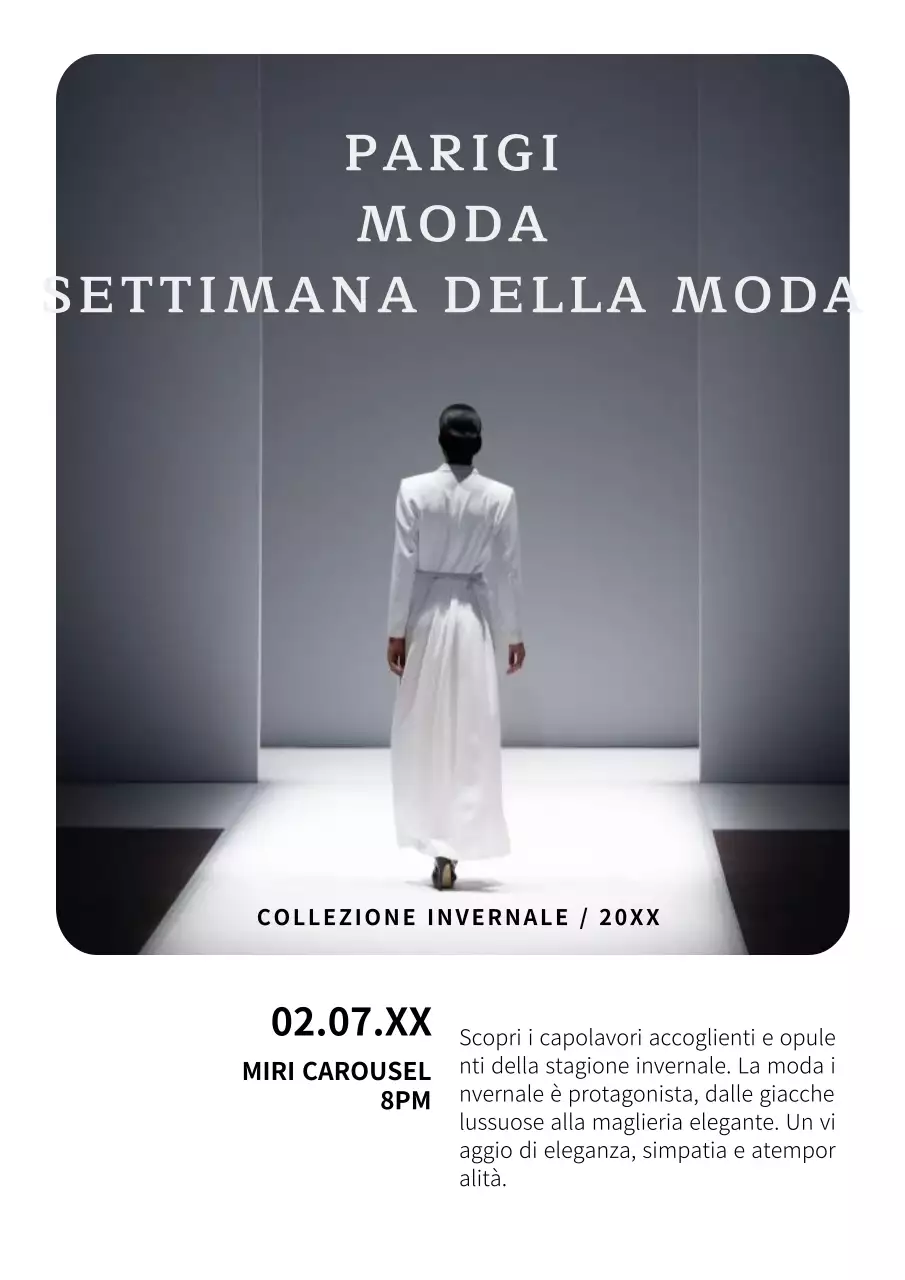 Moderna pubblicità di eventi in passerella in bianco e nero