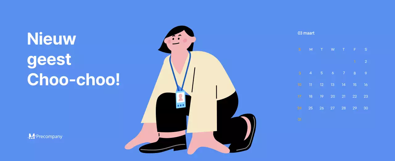 Motiverende kalender met energieke illustraties en positieve citaten op een lichtblauwe achtergrond