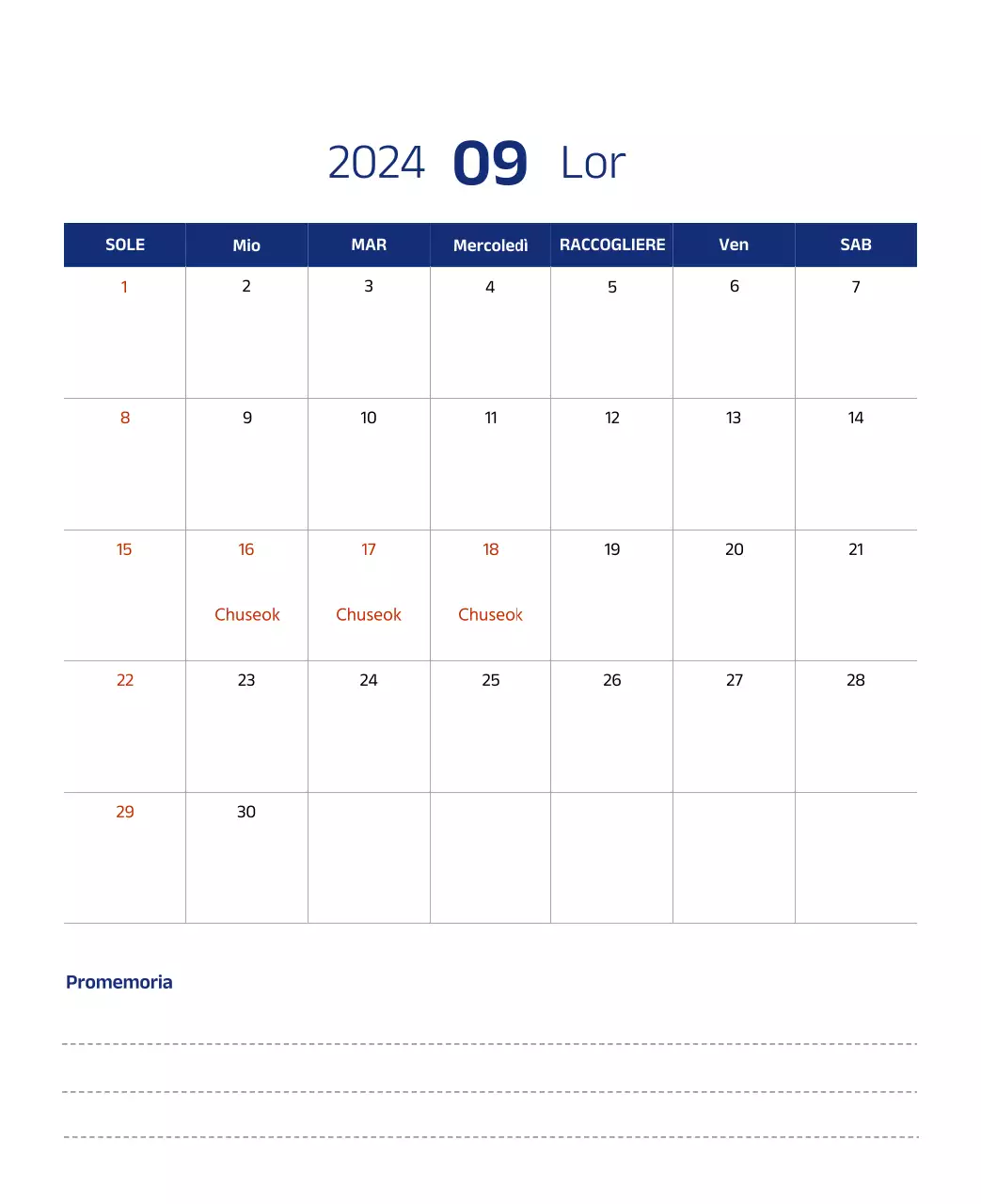 Calendario semplice con illustrazioni pulite in blu