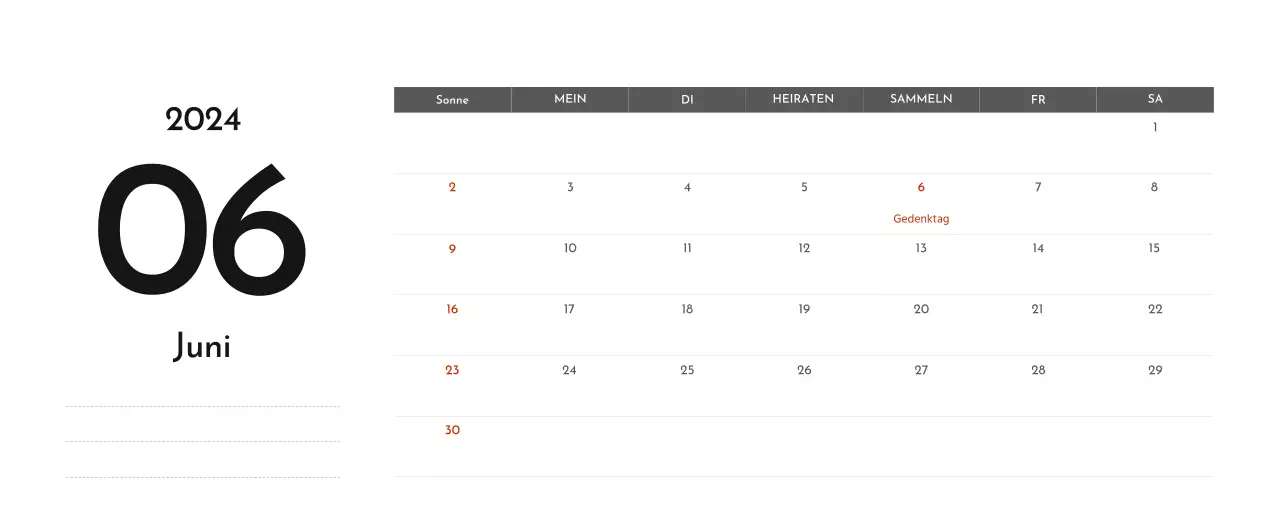 Ein einfacher Unternehmenskalender in Grau