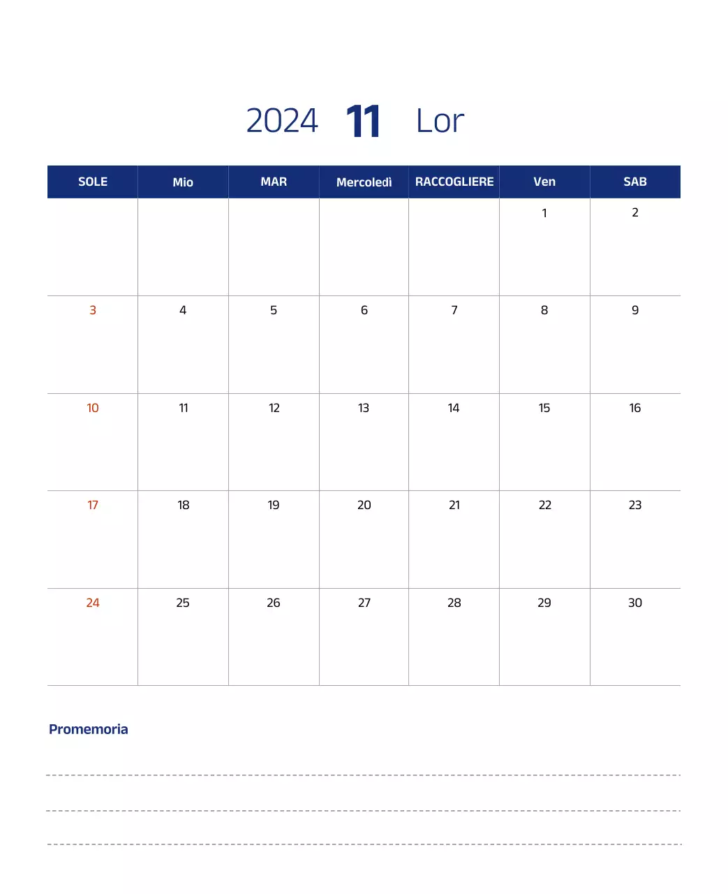 Calendario semplice con illustrazioni pulite in blu