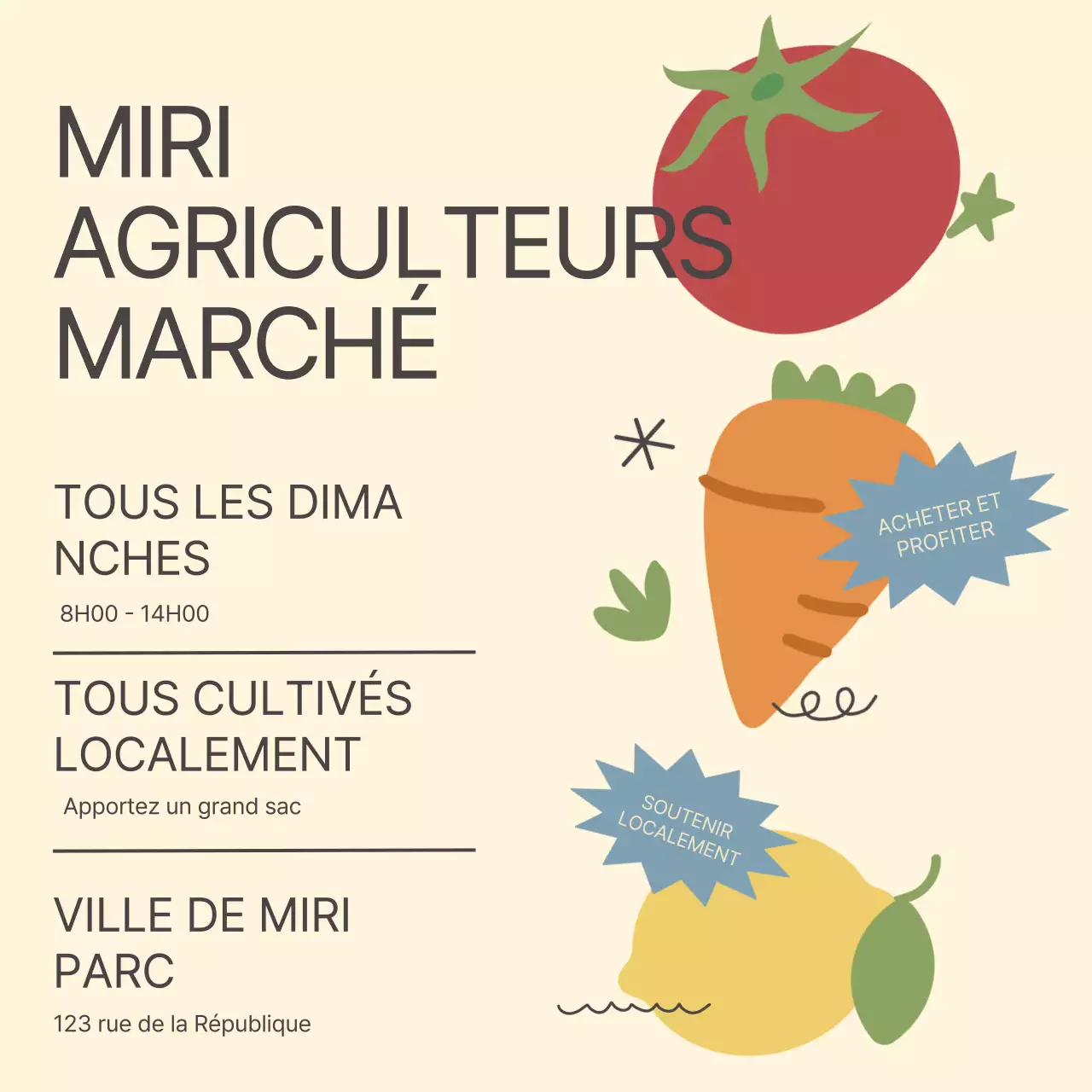Promouvoir un simple marché de légumes en beige et orange