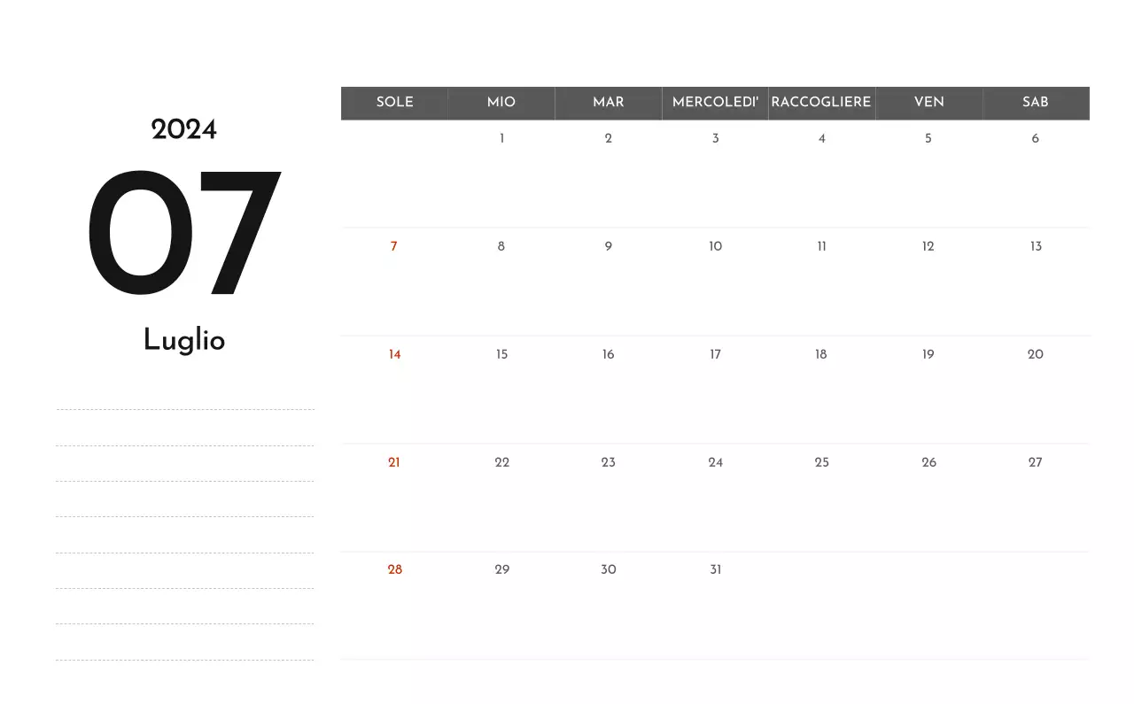 Un semplice calendario aziendale in grigio