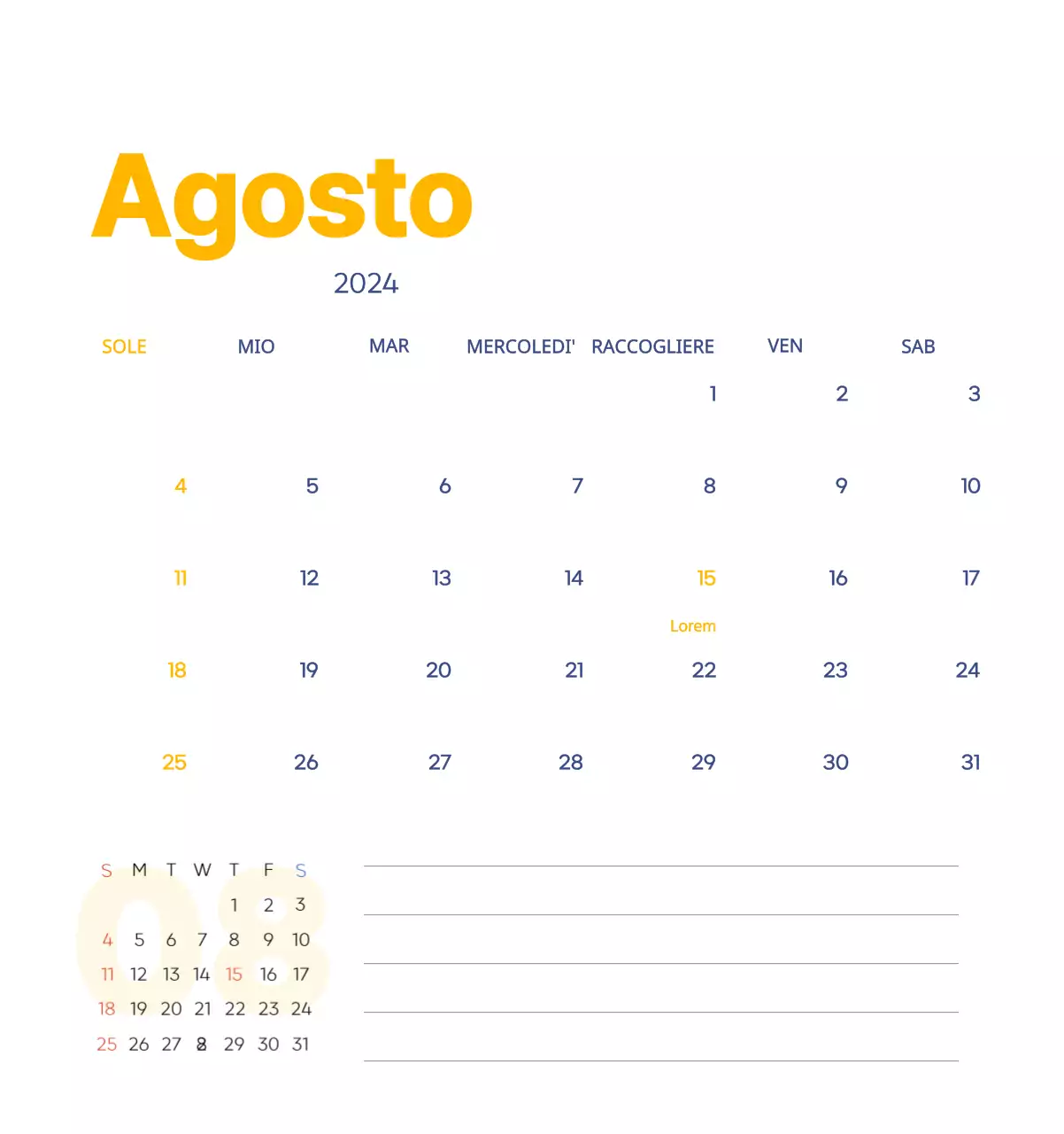 Calendario di lavoro con splendide illustrazioni
