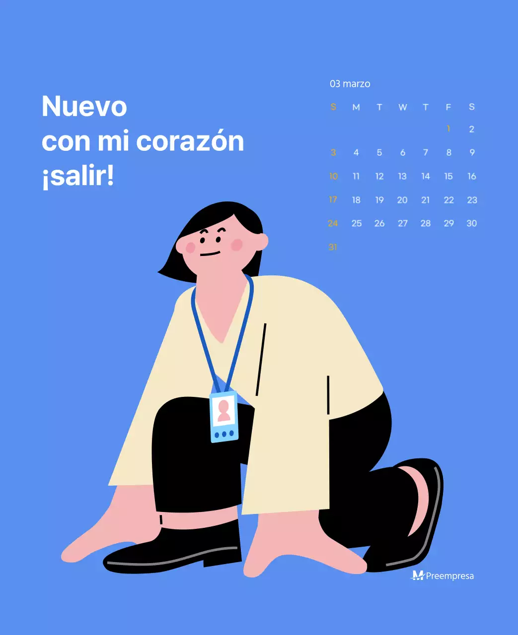 Calendario motivacional con ilustraciones llenas de energía y citas positivas sobre fondo azul claro