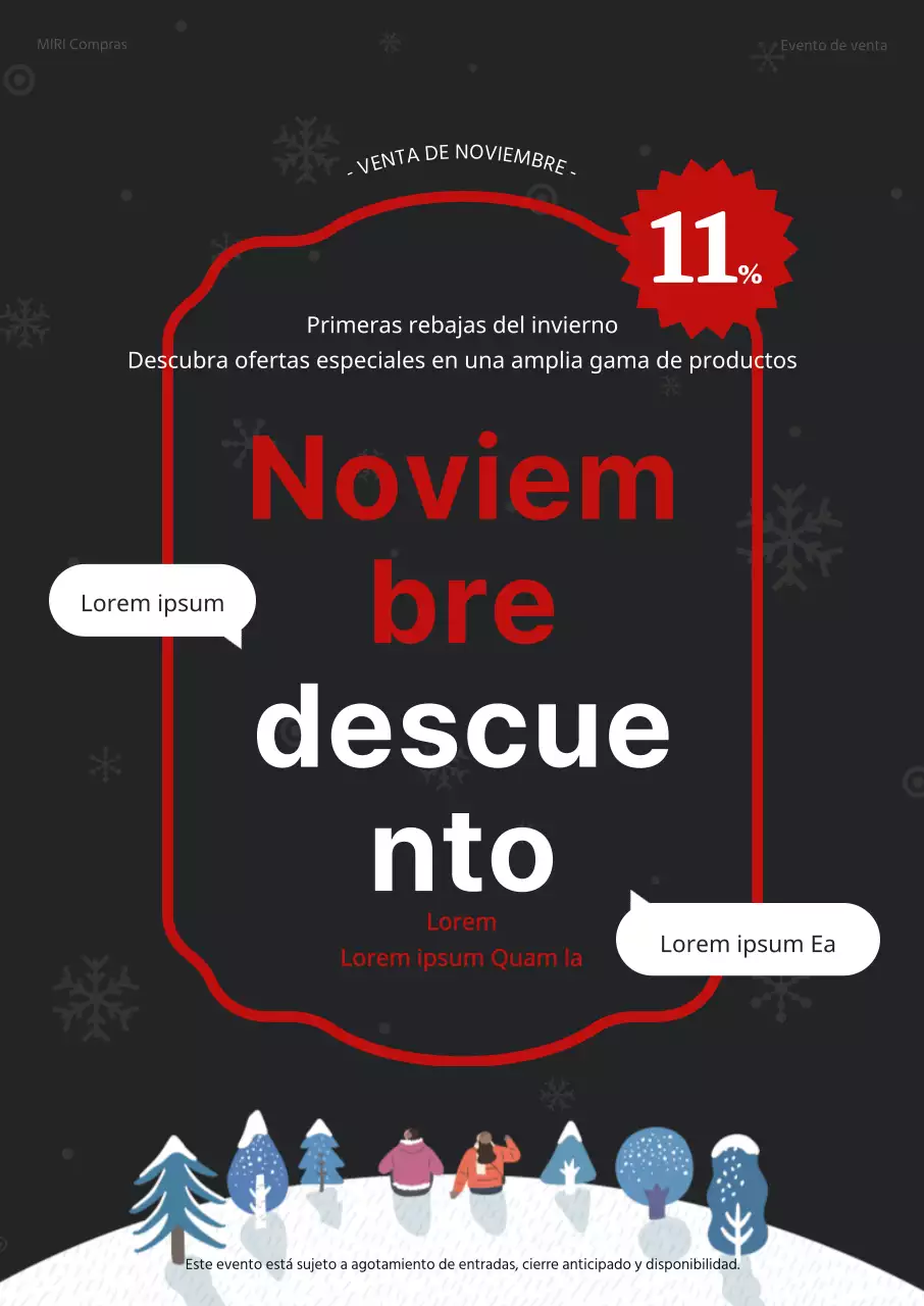 Evento de venta de noviembre con contraste rojo sobre fondo gris oscuro ilustración de invierno