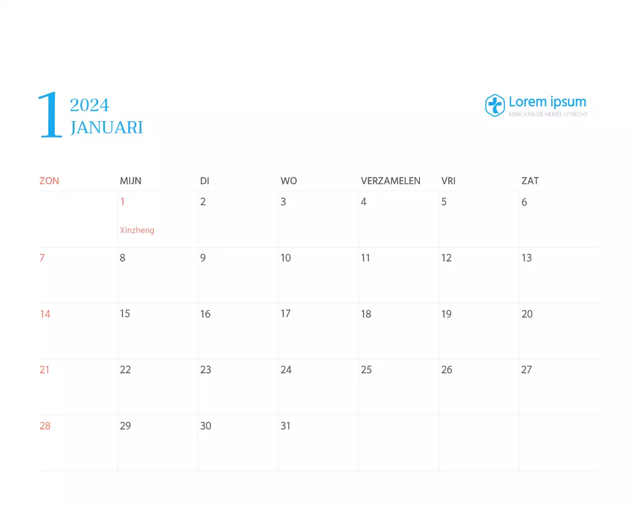 Blauw modern concept kerkkalender