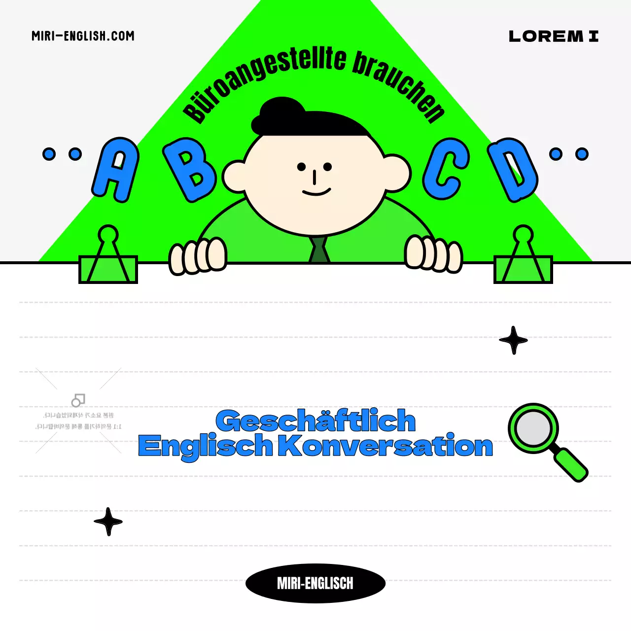 Förderung von kitschigem blauen und chartreusen Geschäftsenglisch