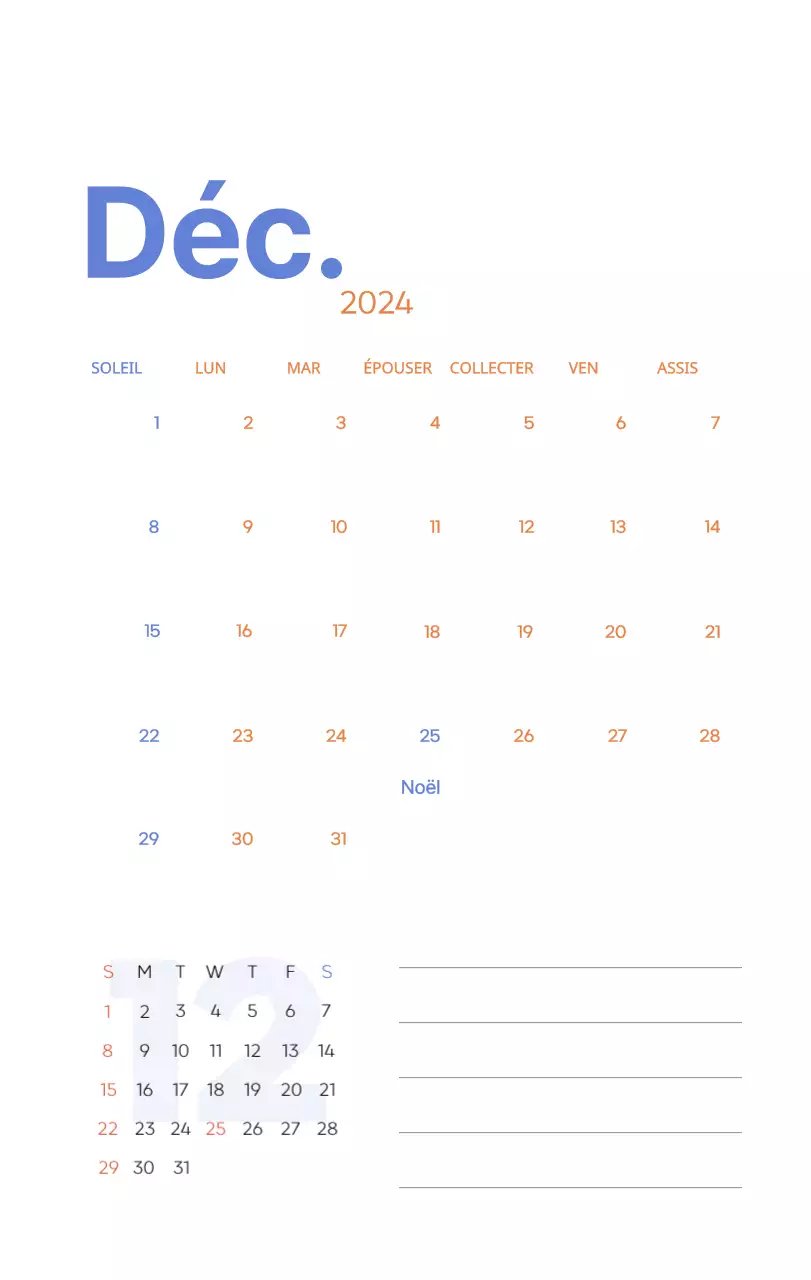 Calendrier de travail avec de belles illustrations