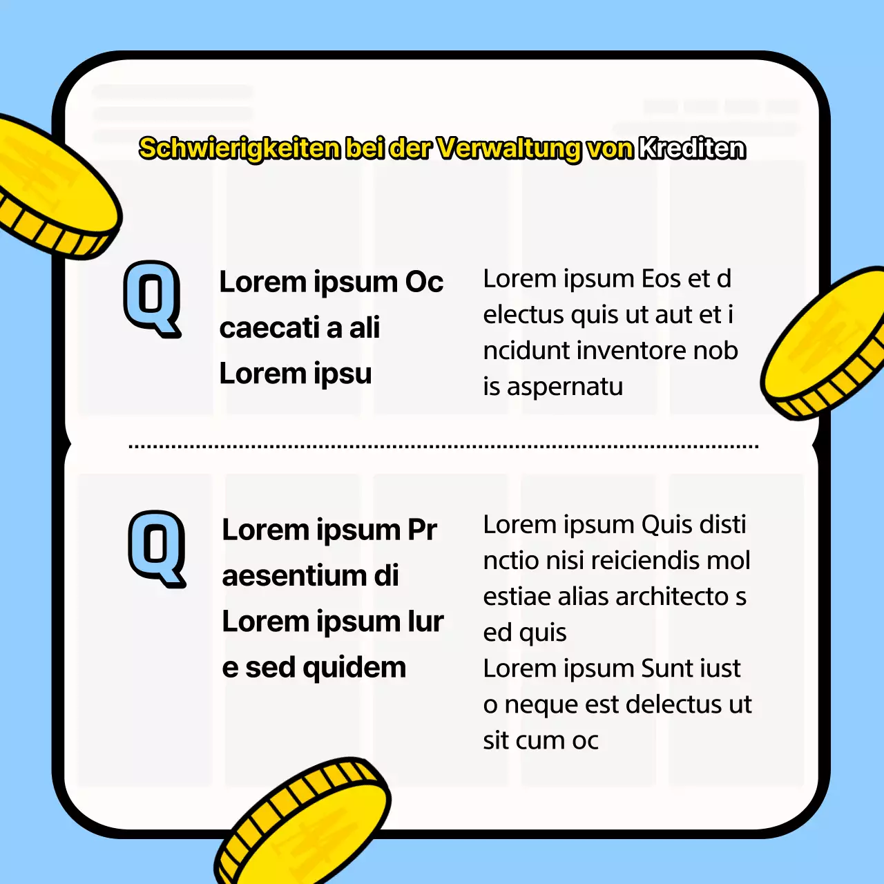 Kitschige Schulungsunterlagen zum Kreditmanagement mit hellblauem Hintergrund