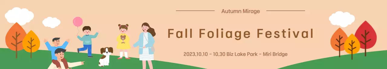 Maple Leaf Festival banner with an illustration of a family having a happy time in the garden.