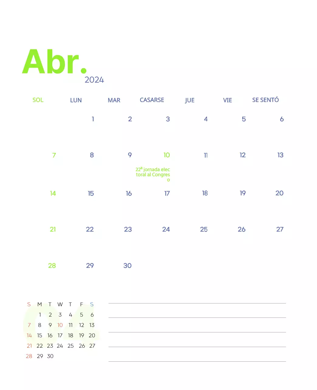Calendario laboral con bellas ilustraciones
