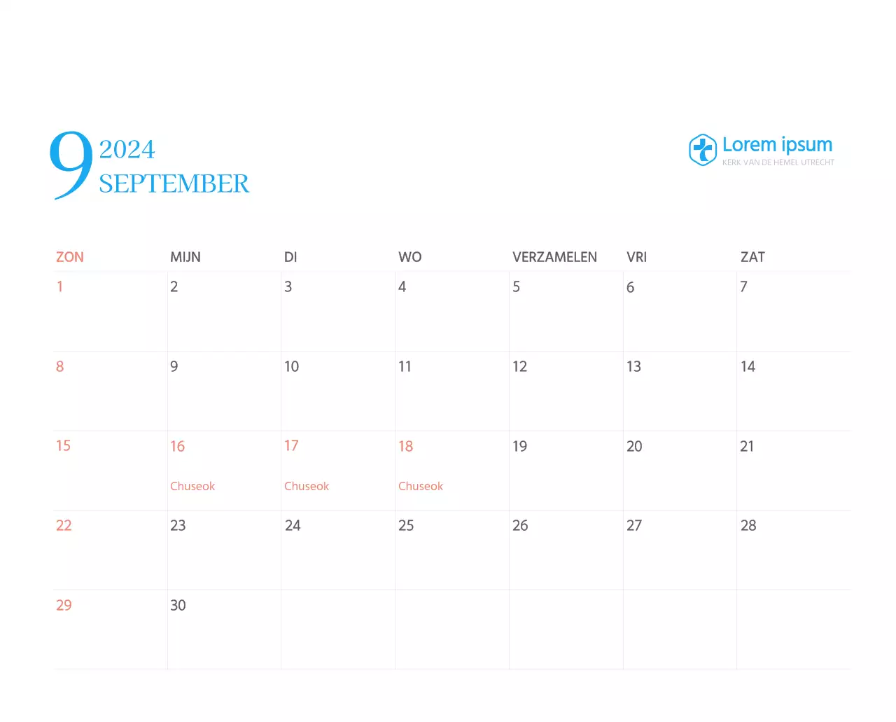 Blauw modern concept kerkkalender