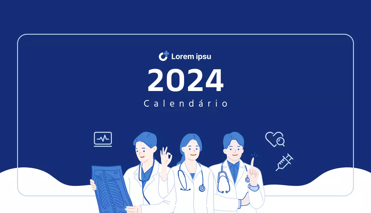 Calendário simples com ilustrações simples em azul