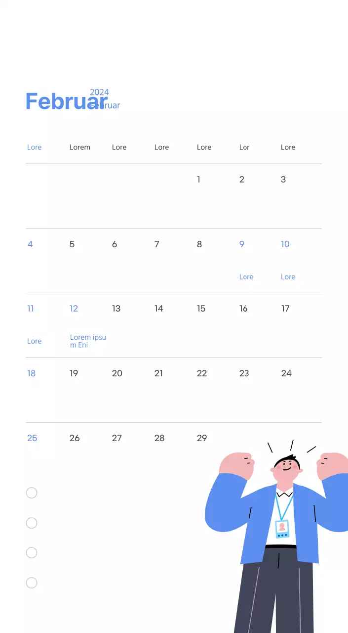 Motivationskalender mit energiegeladenen Illustrationen und positiven Zitaten auf hellblauem Hintergrund