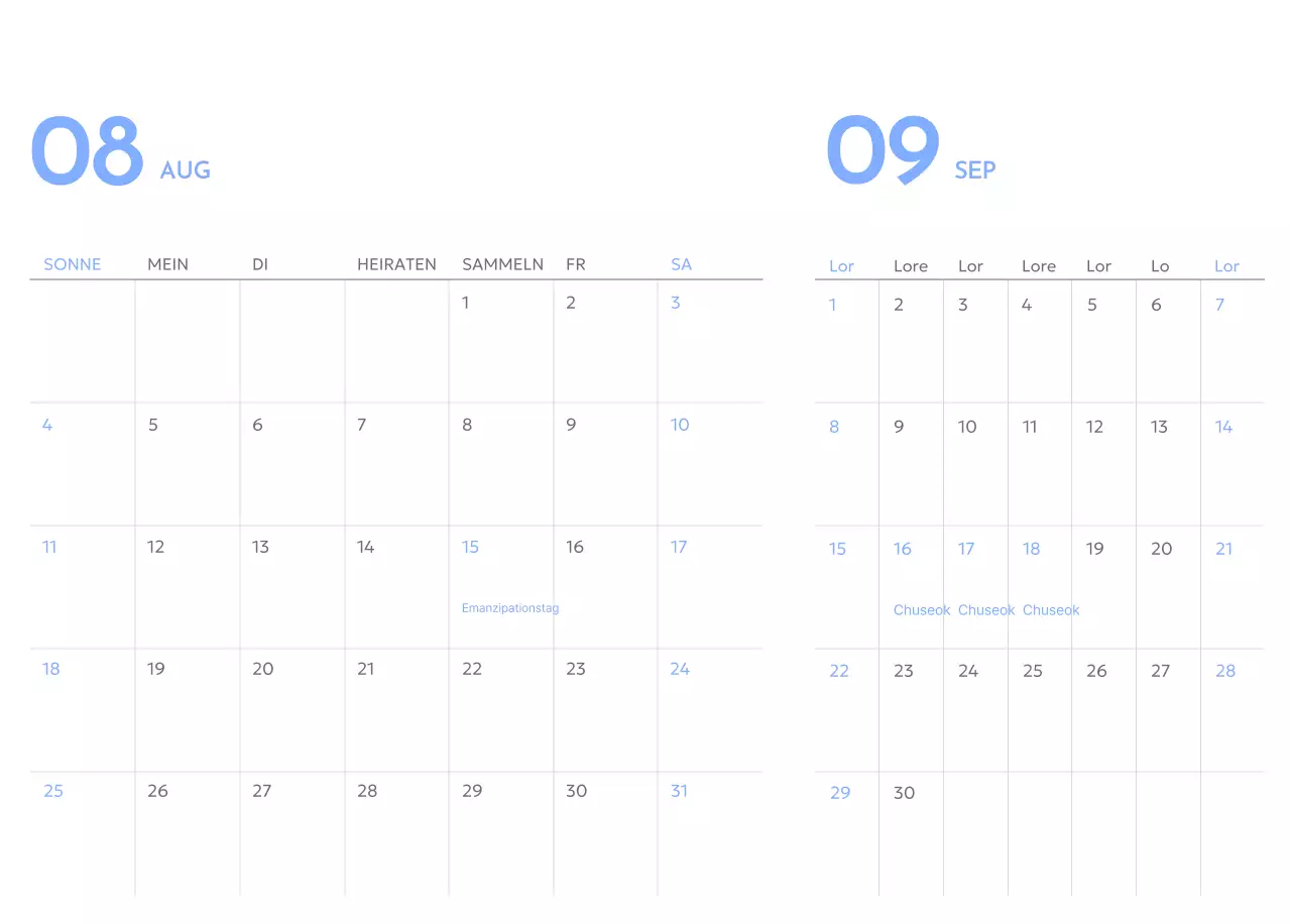 Zielverfolgungskalender mit einem Hauch von Blau