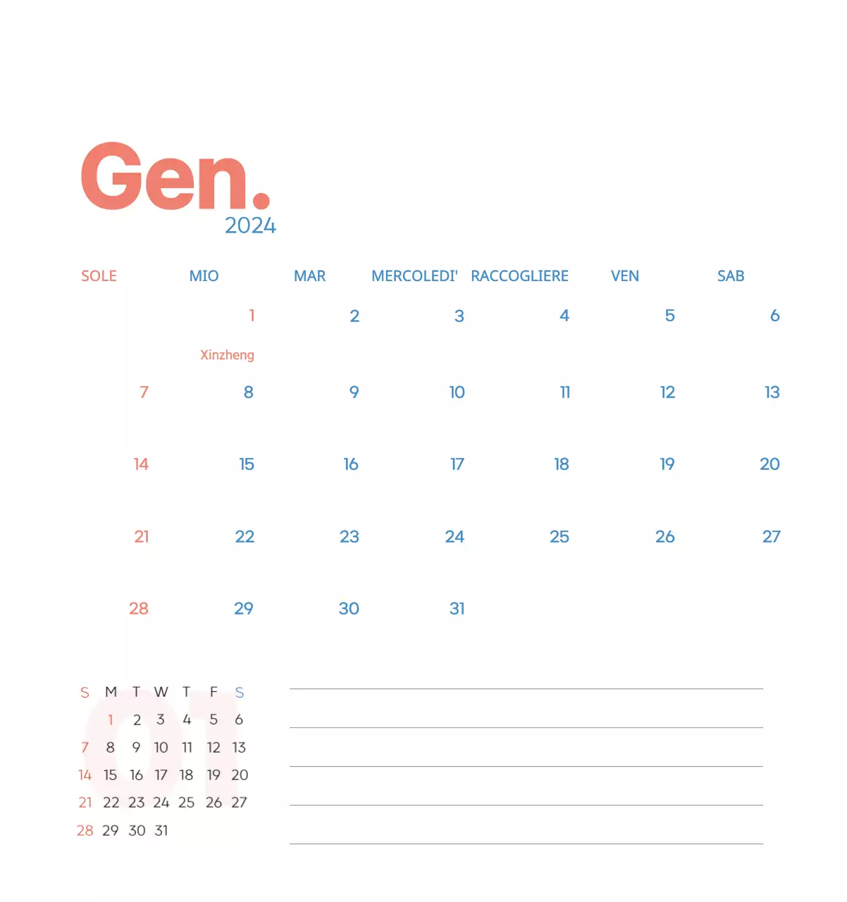 Calendario di lavoro con splendide illustrazioni