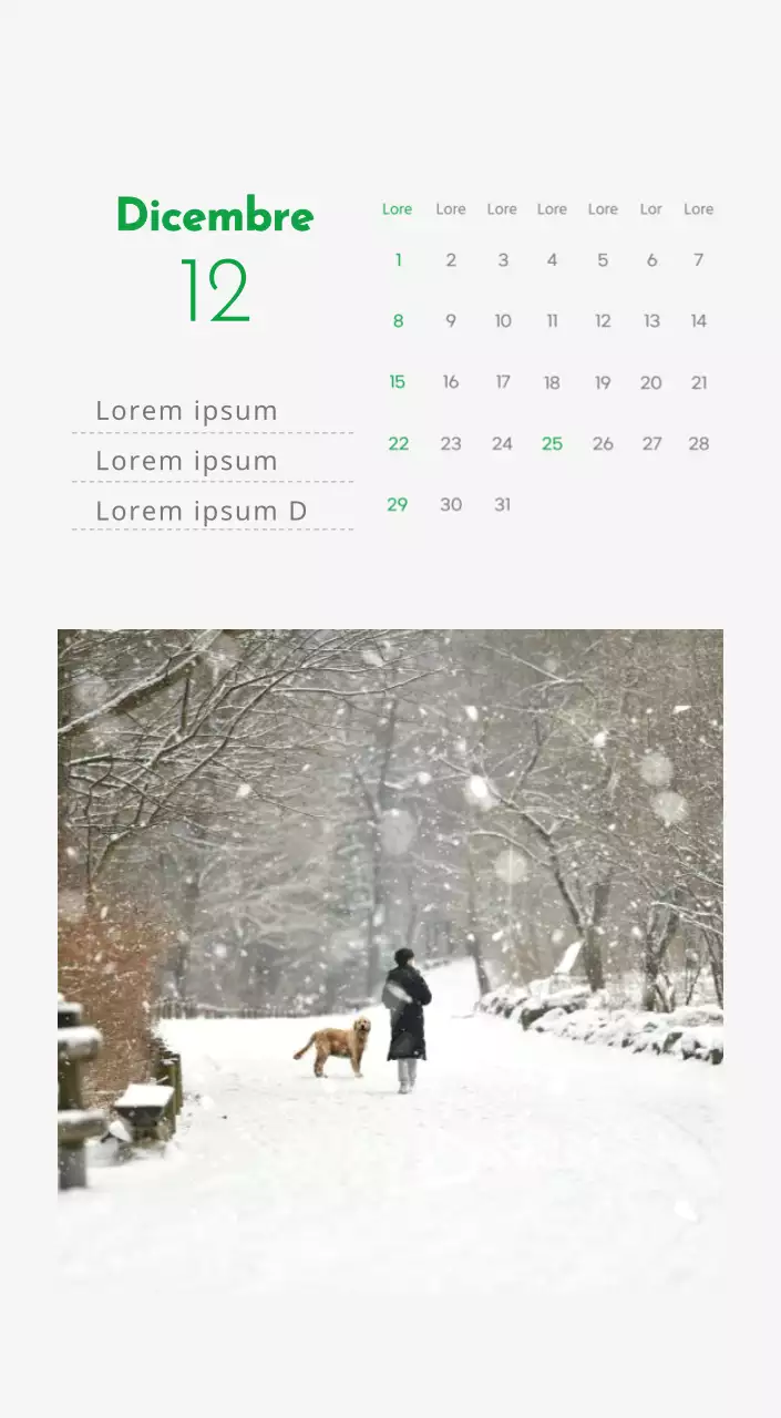 Un calendario con l'immagine di un cucciolo e un simpatico messaggio in verde.