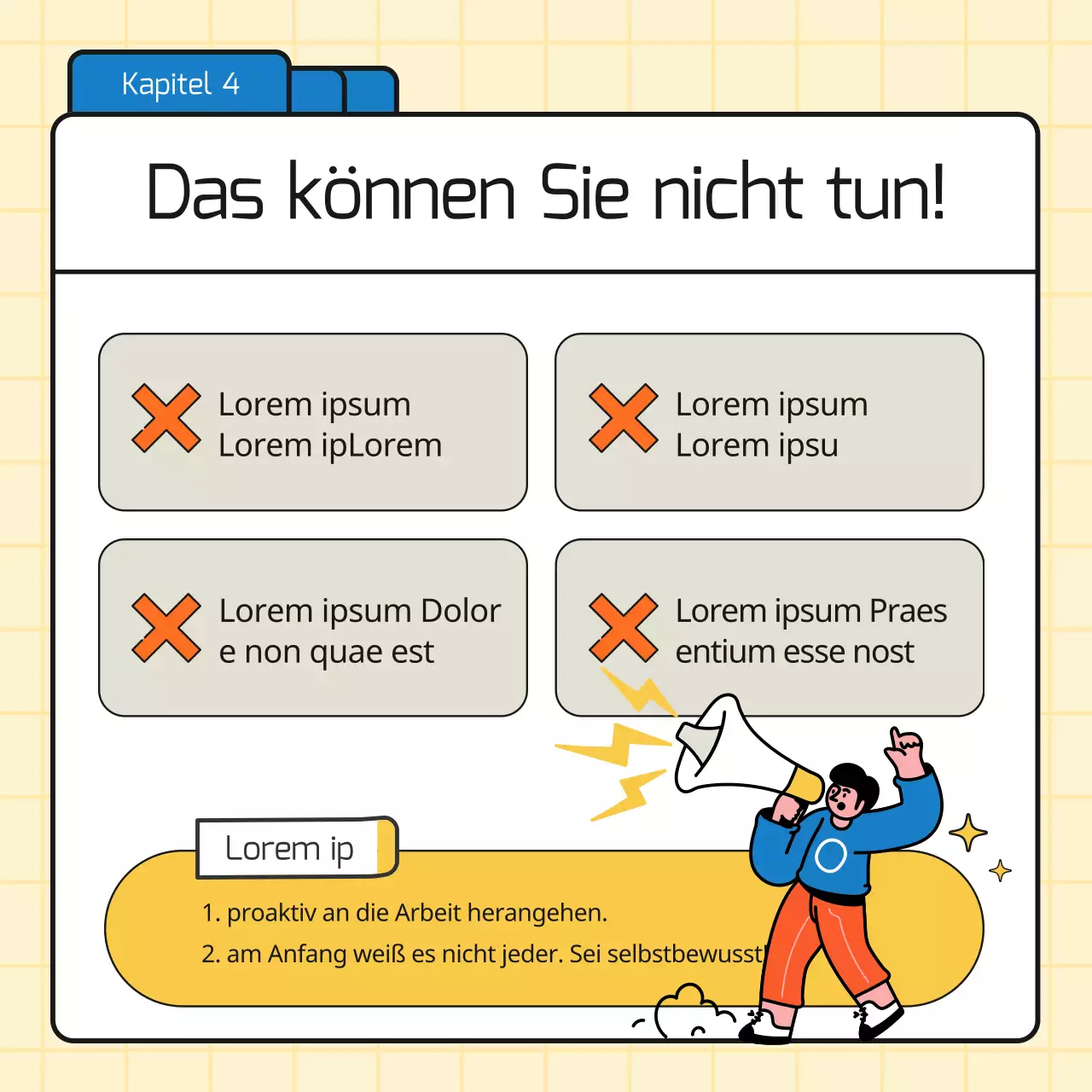 Bewerben Sie einfache Geschäftstipps in Blau und Gelb