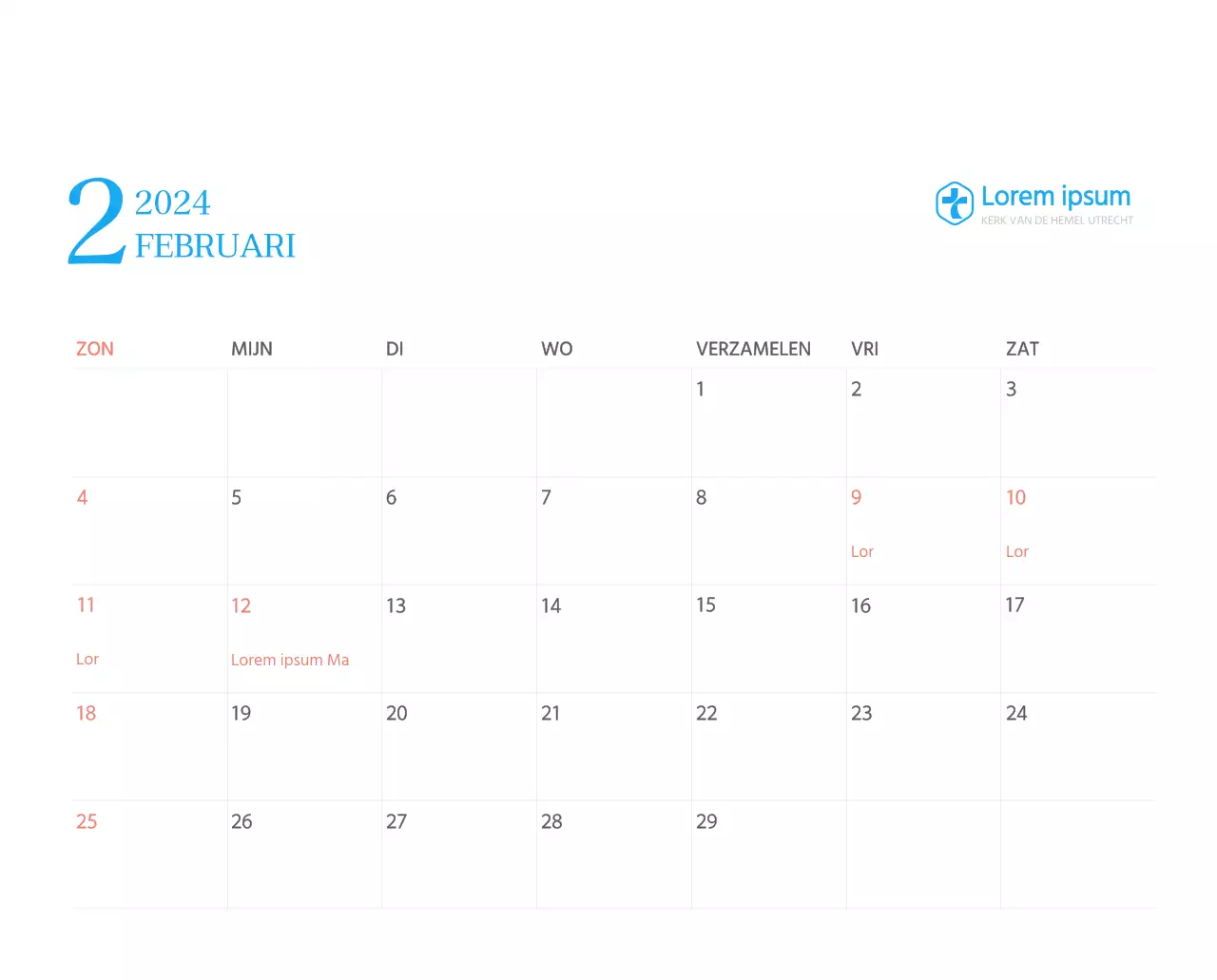 Blauw modern concept kerkkalender