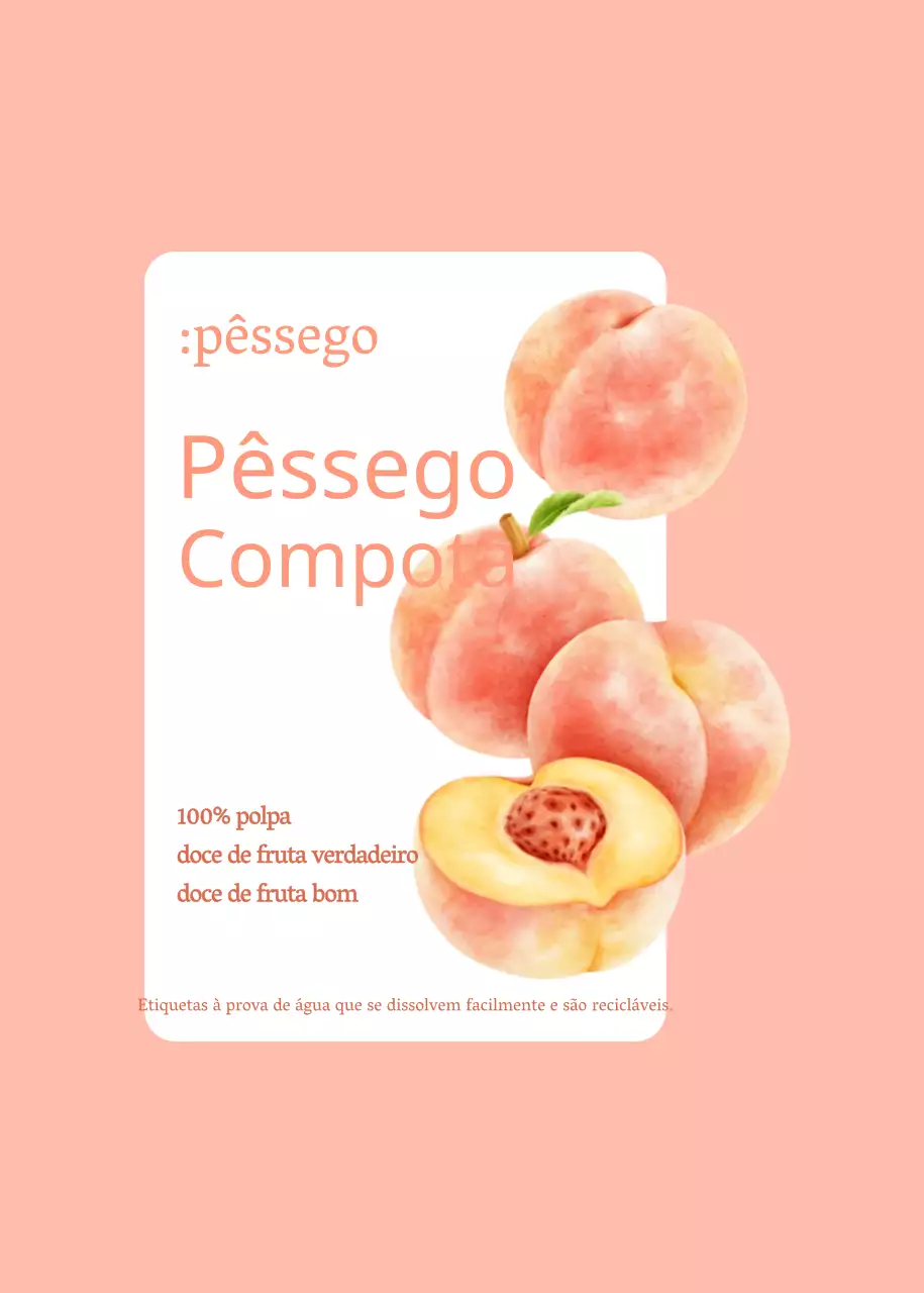 Desenho de etiqueta de embalagem de compota de maçã e pêssego em rosa claro e verde