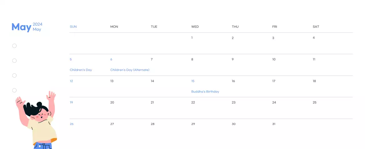 Motivational calendar with energetic illustrations and positive quotes on a light blue background