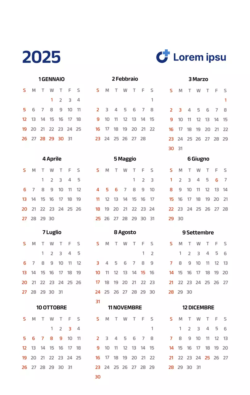 Calendario semplice con illustrazioni pulite in blu