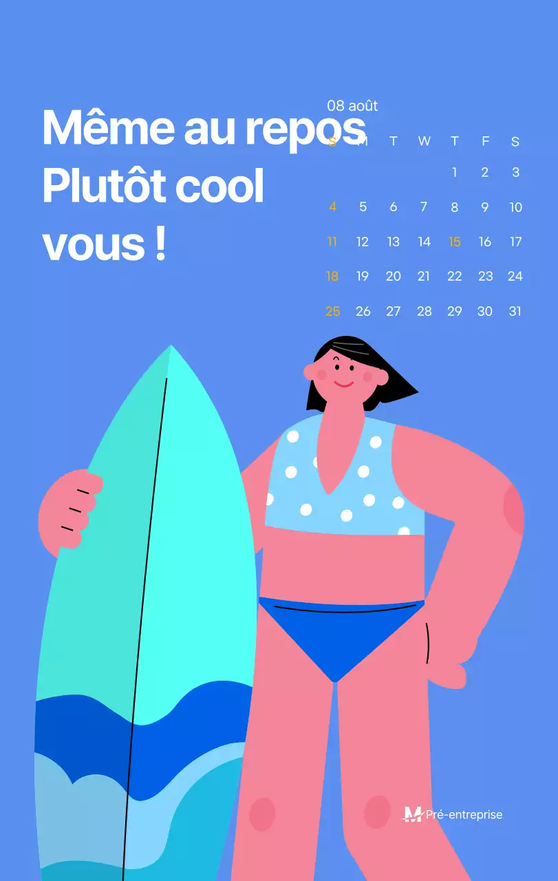 Calendrier de motivation avec des illustrations énergiques et des citations positives sur un fond bleu clair