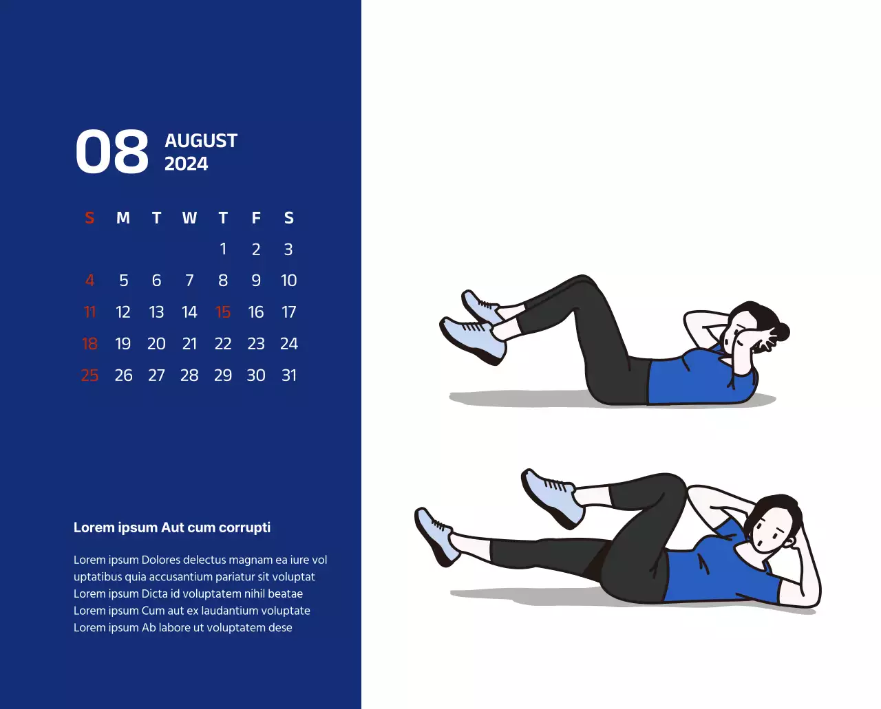 Einfacher Kalender mit klaren Illustrationen in Blau