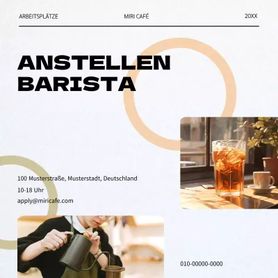 Moderne Barista-Stellenanzeige in Weiß und Schwarz